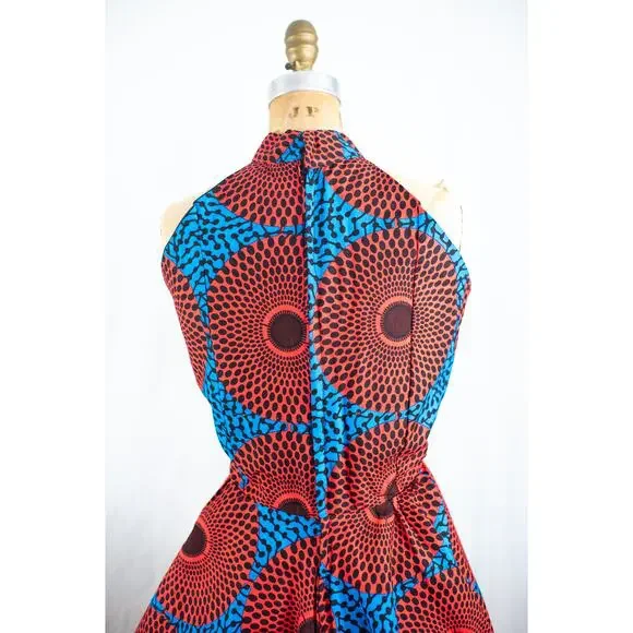 Colorful Boutique African Print Dress, High Low Skirt Fit and Flare Ankara, XL - Picture 8 of 9